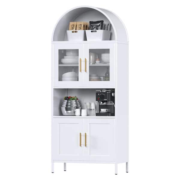 Hephastu 30.71 in. W x 72.83 in. H x 15.35 in. D Arched Steel Freestanding Cabinet with Adjustable Shelves for Living Room, White