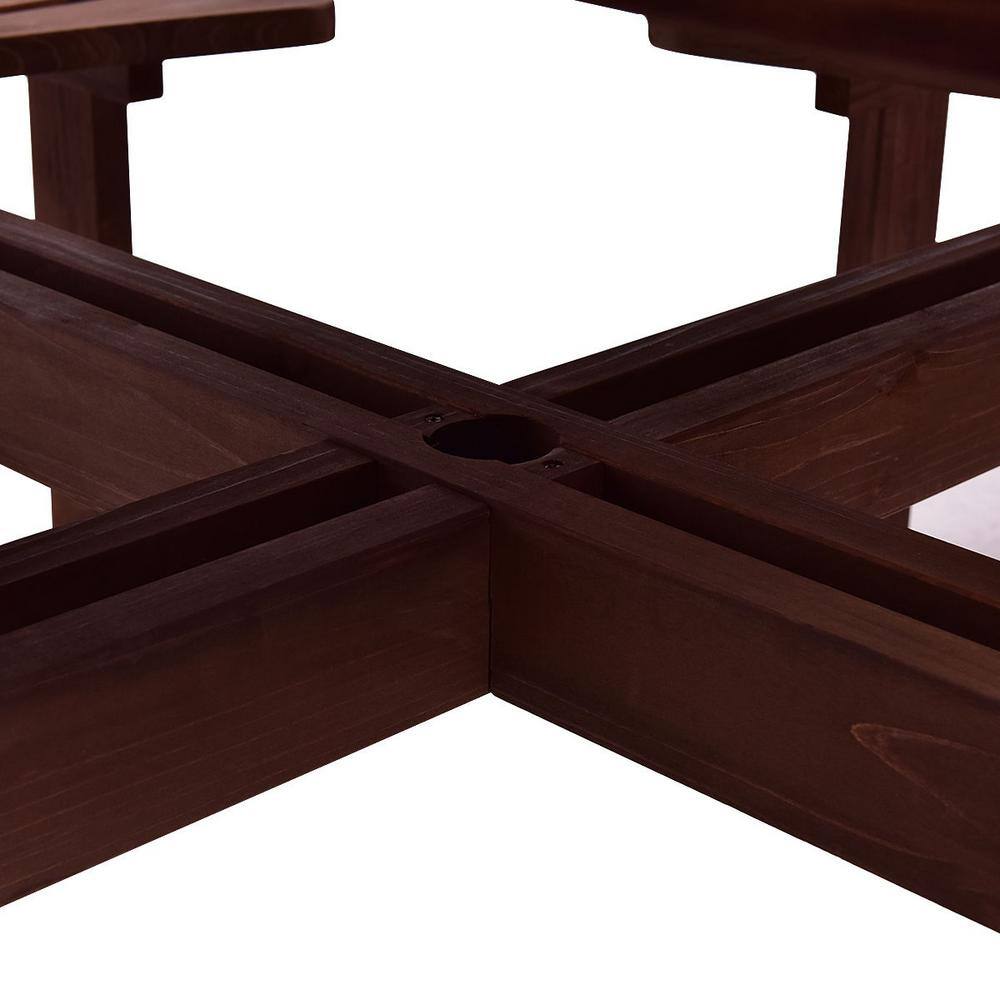 Brown Fir Wood Round Picnic Table Set with Umbrella Hole