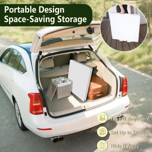 Yardgrace Folding Table 4 ft. Heavy Duty Fold in Half Plastic Table Portable Utility for Multiple Occasions Yardgrace Folding Table 4 ft. Heavy Duty Fold in Half Plastic Table Portable Utility for Multiple Occasions