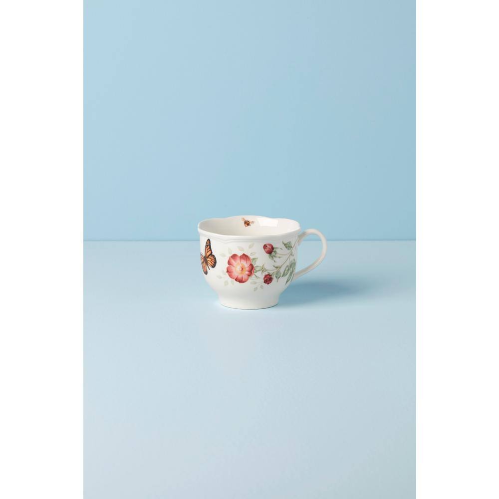 White Ceramic Butterfly Floral Latte Mug Set, 2-Piece