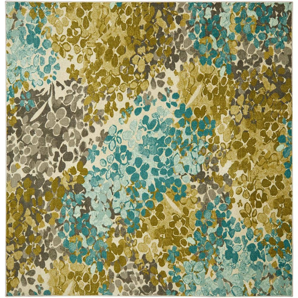 Mohawk Home Radiance Aqua 10 ft. x 10 ft. Floral Area Rug 598228 The Home Depot