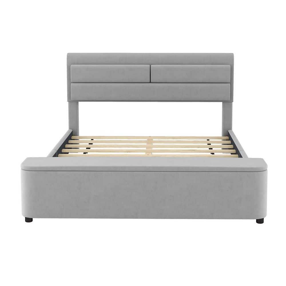 Zinus wanda 48 inch upholstered platform bed with on sale cushioned headboard and storage ottoman