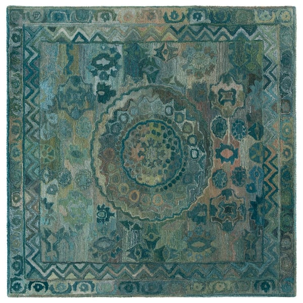 SAFAVIEH Anatolia 6 ft. x 6 ft. Aqua/Green Abstract Traditional square Area Rug