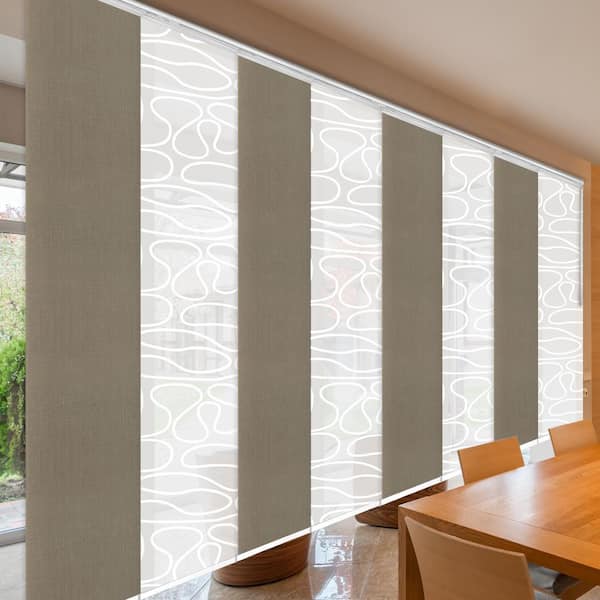 EMOH Rainy Swirl 130 in. - 175 in. W x 94 in. L Adjustable 8- Panel White Double Rail Panel Track with 23.5 in. Slates