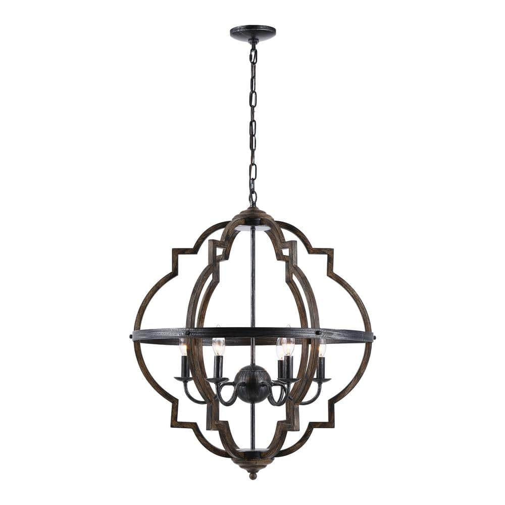 matrix decor 6-Light Distressed Black and Brushed Wood Chandelier