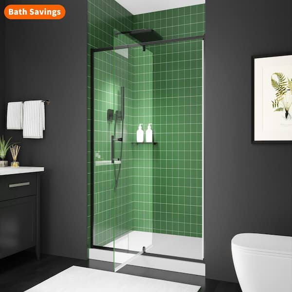 38-42 in. W x 71 in. H Semi Frameless Pivot Shower Door in Black with 1/4 in. (6 mm) SGCC Tempered Glass Shower Door