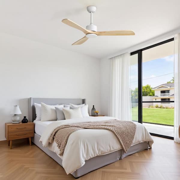 42 in. Solid Wood Indoor/Outdoor Modern White Standard Ceiling Fan No Light With 6-Speed Downrod Remote Control