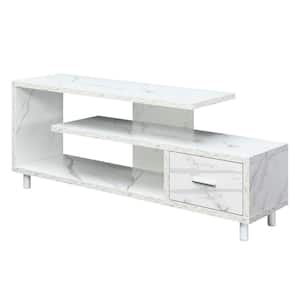 Seal II 59 in. White Faux Marble Particle Board TV Stand with 1 Drawer Fits TV's up to 65 in. with Shelves
