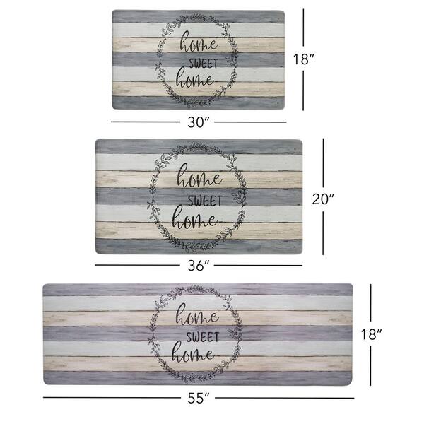 Cozy Living Home Sweet Home Modern Farmhouse Grey Beige 17.5 in. x 55 in. Runner Kitchen Mat