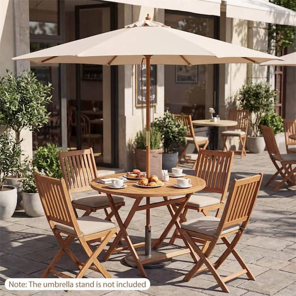 9 ft wood patio umbrella Costway 9 ft Patio Umbrella with Adjustable Height Rope Pulley Lift Vented Top 8 Sturdy Ribs Beige