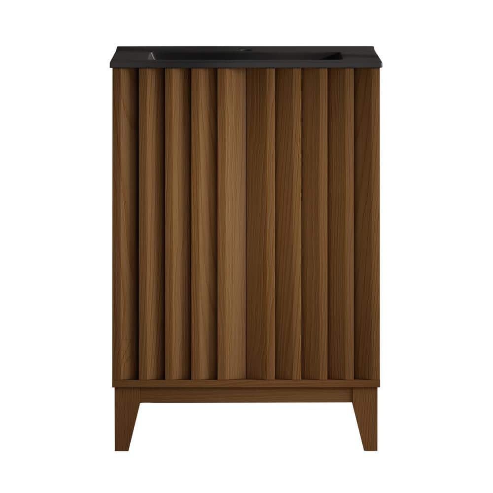 Troyes 24" Brown Oak Freestanding Vanity with Matte Black Sink Top