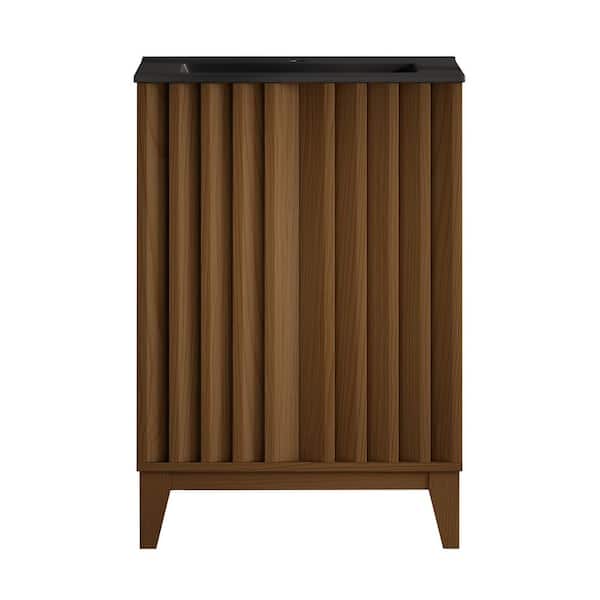 Swiss Madison Troyes 24 in. Freestanding Bathroom Vanity in Brown Oak with Black Sink Top