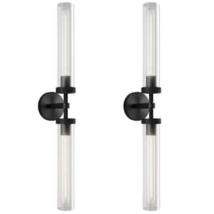 4.64 in. 30 in. H, 2-Light Black Wall Sconce Modern Wall Light w/ Double Glass Tube for Living Room Dining Room (2-Sets)