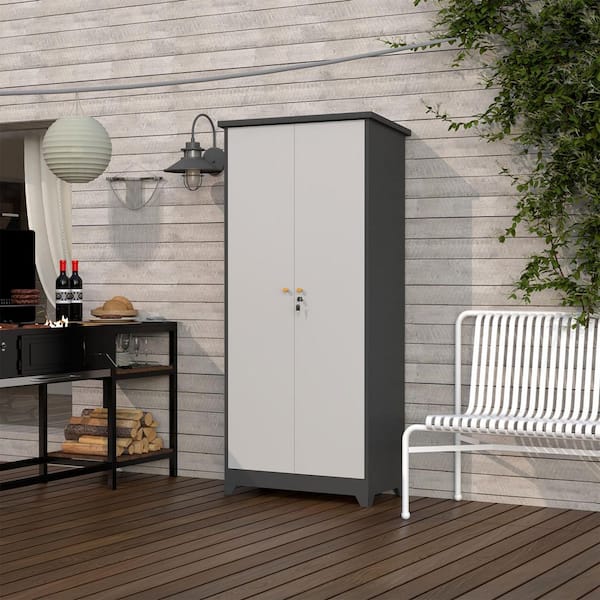 31.5 in. W x 15.4 in. D x 72.8 in. H White Metal Outdoor Storage Cabinet w/Sloping Roof and Lockable Doors Tool Cabinet