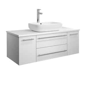 Lucera 42 in. W Wall Hung Bath Vanity in White with Quartz Stone Vanity Top in White with White Basin
