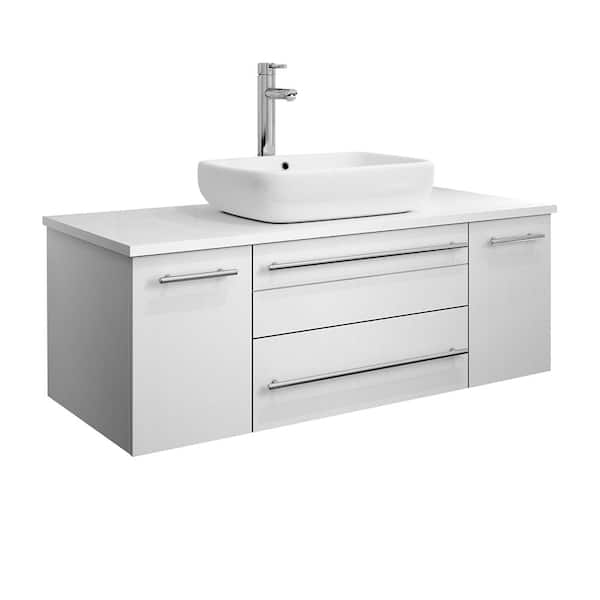 Fresca Lucera 42 in. W Wall Hung Bath Vanity in White with Quartz Stone Vanity Top in White with White Basin