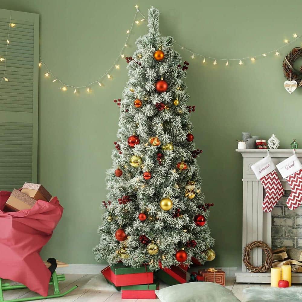 4.5 ft. Unlit Artificial Pencil Chtistmas Tree, Snow Flocked Christmas Tree