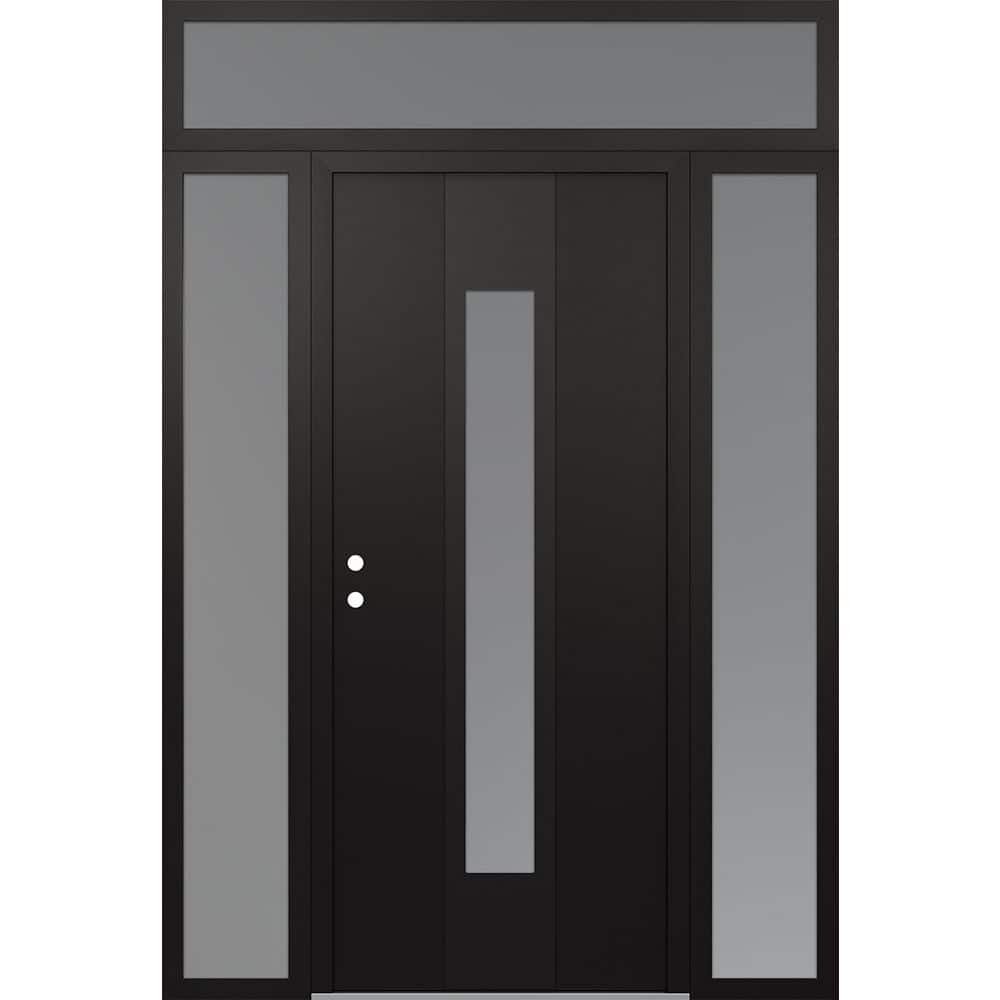 A1 68 in. x 96 in. Panel Black Right-Hand/Inswing Frosted Glass Black/White 2-Sidelite+Transom Steel Prehung Front Door price history on PriceWatchPro