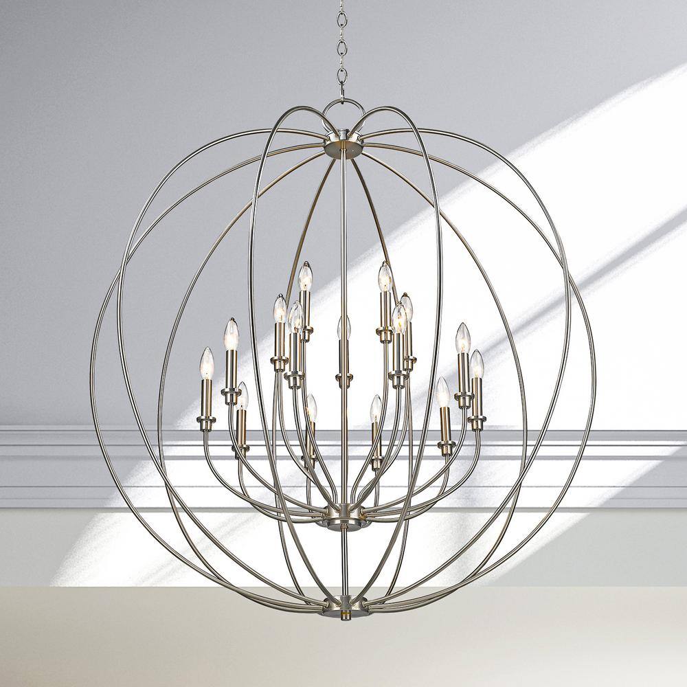 Elegant Brushed Nickel 15-Light Candelabra Chandelier