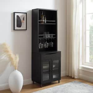 Graphite Transitional Fluted-Door Bar Hutch with Stemware Racks