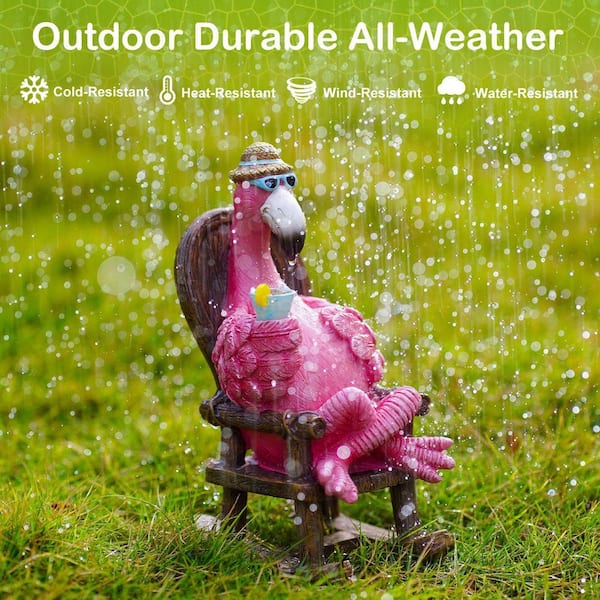 Goodeco 8 in. Pink Resin Solar Flamingo Statue for Outdoor Garden