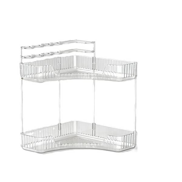 2-Tier Clear Corner Bathroom Counter Cosmetic Organizer with Top Brush Holders, Exquisite Vanity Organizer