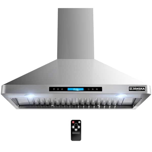 JANSKA 36 in. 870 CFM Wall Mount Ducted Range Hood with SS Filters, Digital Display, LED Lights and Remote in Stainless Steel