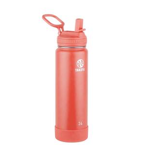 Actives 24 oz. Coral Insulated Stainless Steel Water Bottle with Straw Lid