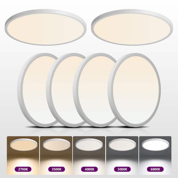 11.8 in. White Flush Mount With Light-Adjustable Fixture for Bedroom, Kitchen, Bathroom, Hallway 6-Pack