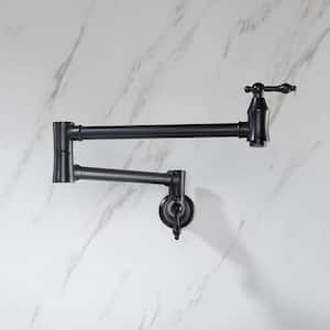 Wall Mount Pot Filler Faucet in Matte Black, Two Valves, 4 GPM Kettle Faucets for Modern Kitchens
