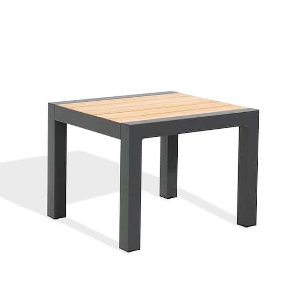 ULAX FURNITURE Rectangular Aluminum Outdoor Side Table with Teak Table Top