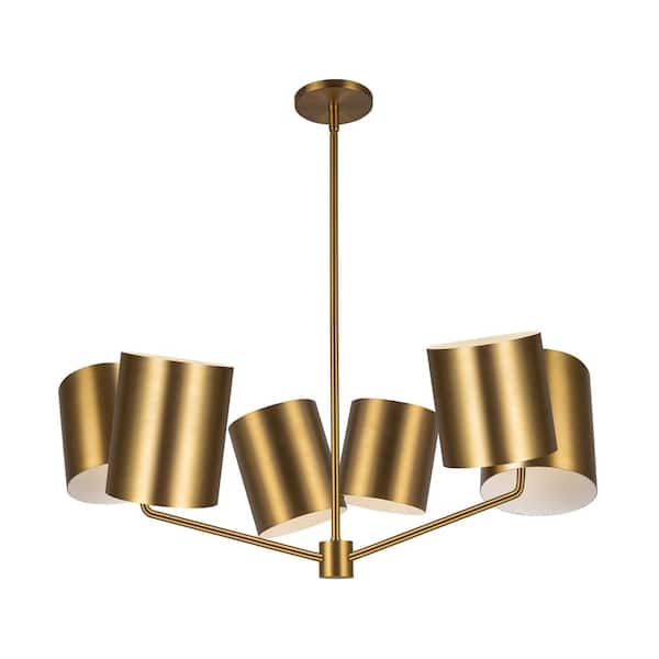 KUZCO Keiko 30 in. 6 Light 60-Watt Brushed Gold Chandelier