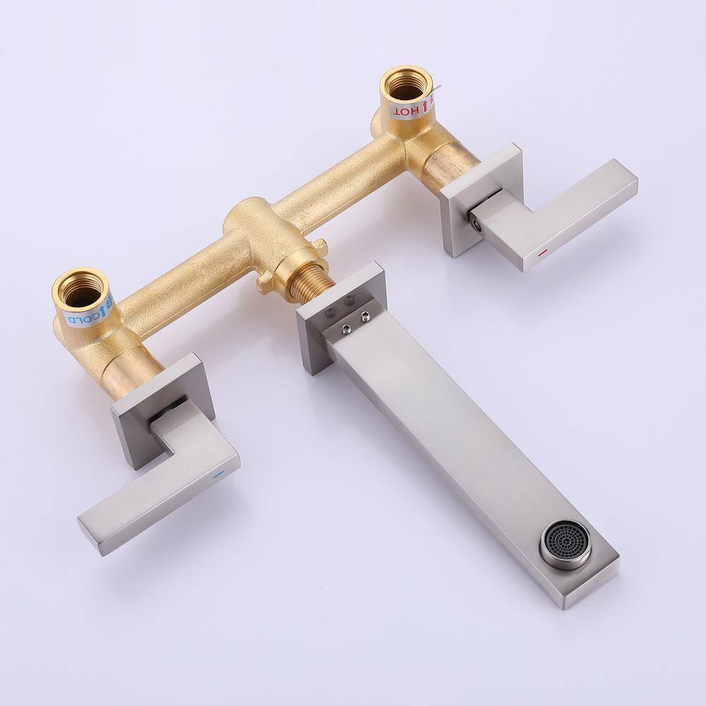 Brushed Nickel Two-Handle Wall Mounted Bathroom Faucet