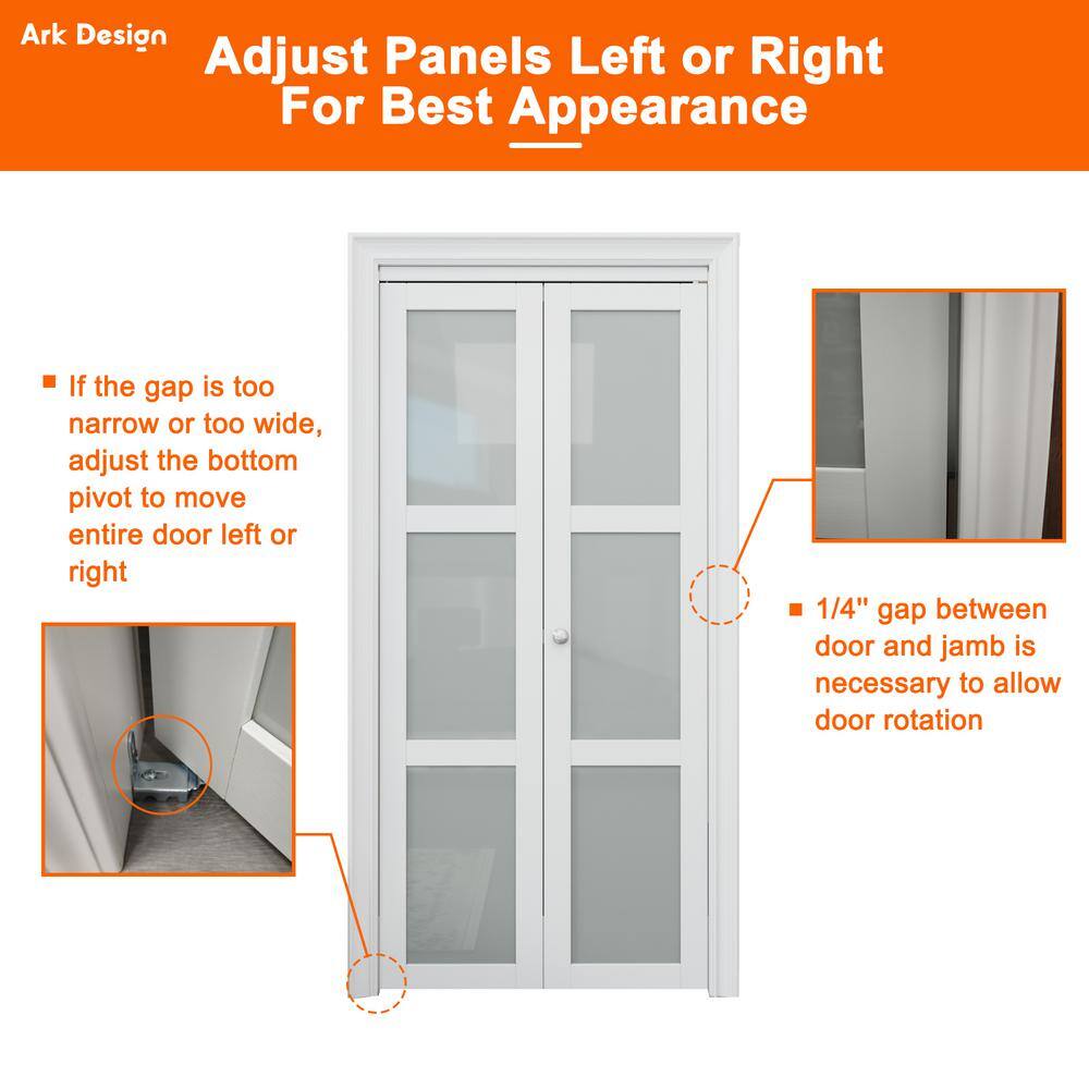 36 in. x 80 in. White Primed MDF Bi-Fold Door with Frosted Glass Panels