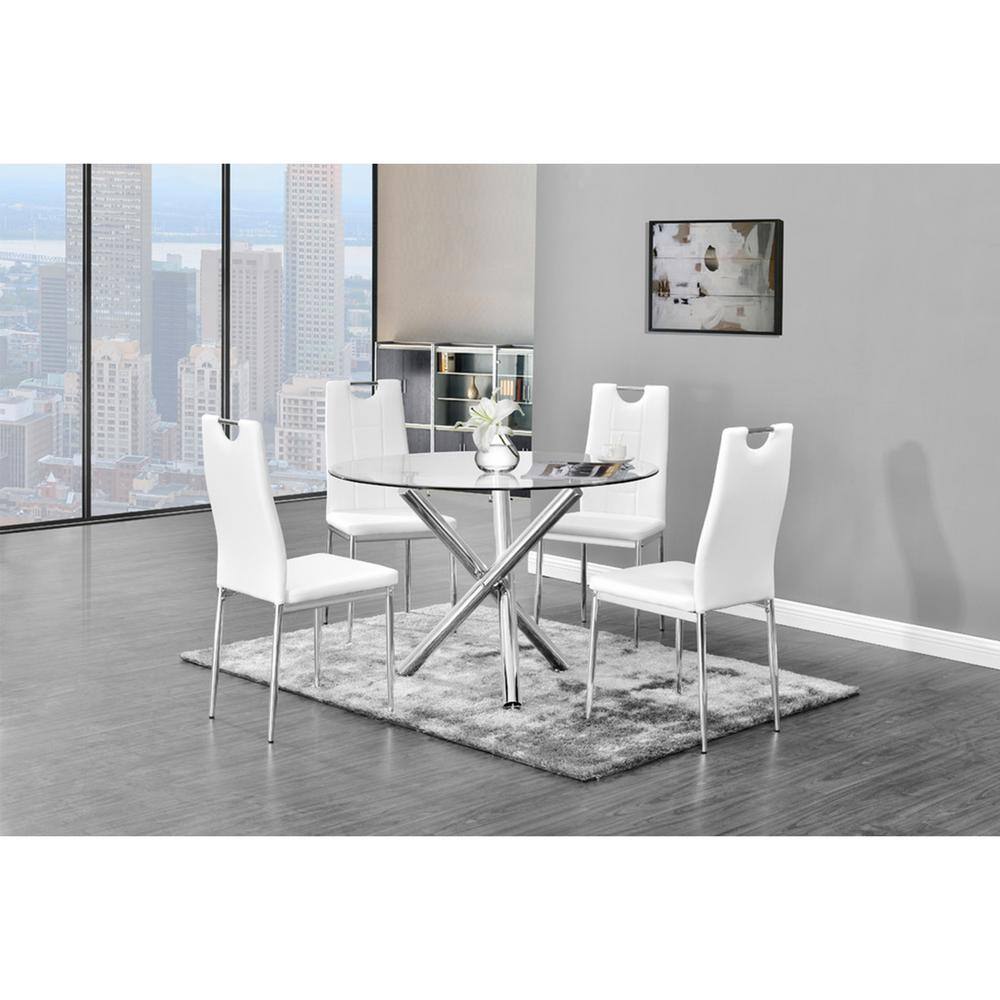 High-Back White Faux Leather Parsons Side Chair with Chrome Base
