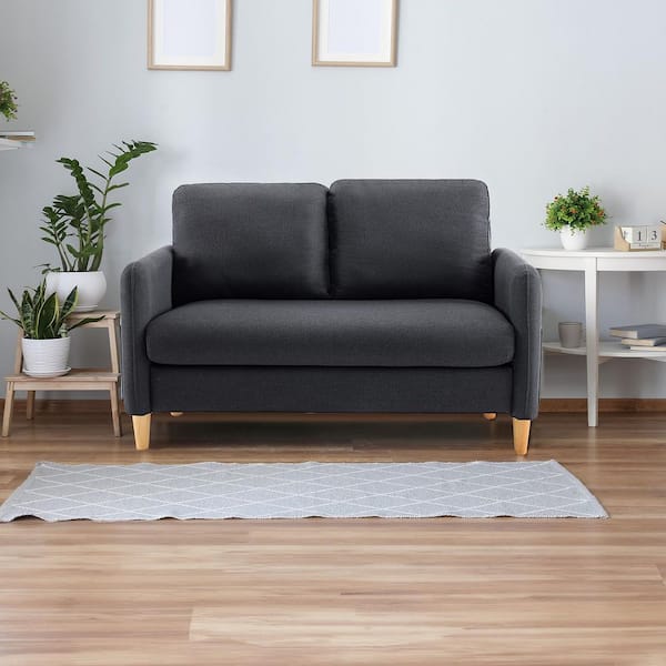 41.34 in. Black Cotton and Linen 2-Seater Loveseat
