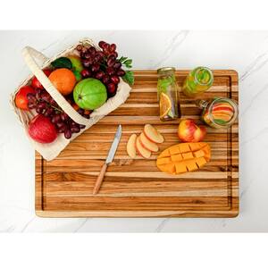Large 18 in. W x 14 in. D Rectangular Reversible Teak Cutting Board With Grooves (set of 5)