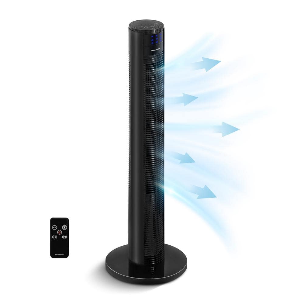 Comfort Zone 36 in. Oscillating Black Tower Fan with Remote Control ...