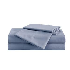 Garment Wash 4-Piece Blue Solid Polyester Full Sheet Set