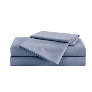 Garment Wash 5-Piece Blue Solid Polyester King Sheet Set