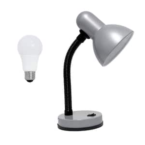 Essentix 14.25 in. Fundamental Metal Desk Task Lamp with Flexible Gooseneck, LED Bulb Included, Silver