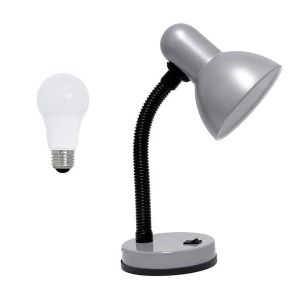 Creekwood home Essentix 14.25 in. Fundamental Metal Desk Task Lamp with Flexible Gooseneck, LED Bulb Included, Silver