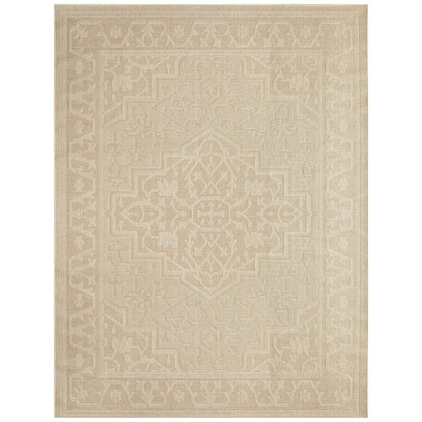 Tulum Cream 9 ft. x 12 ft. Center Medallion Contemporary Area Rug