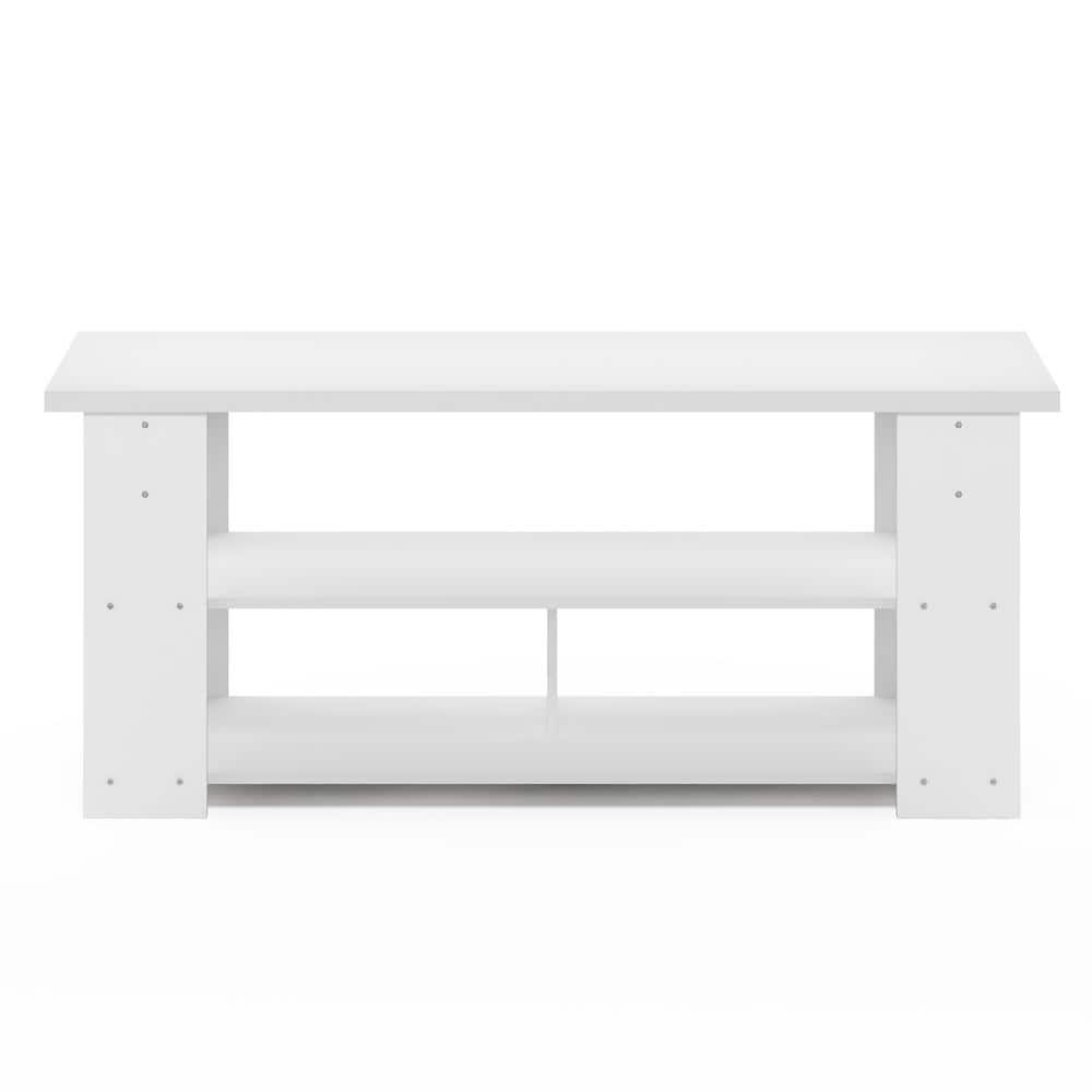White Composite Wood TV Stand with Open Shelves for 55-Inch TVs