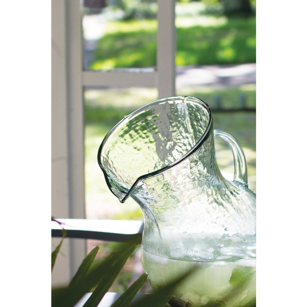 Large Clear Hand-Blown Glass Tilted Pitcher