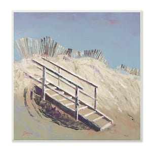 12 in. x 12 in. "Stairs to the Beach Blue and Tan Painting" by John Burrows Wood Wall Art