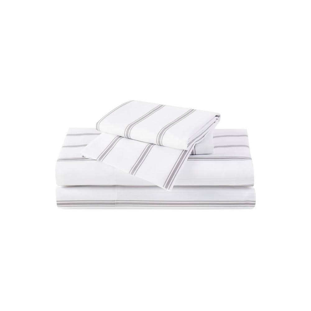 White and Grey Ticking Stripe Full Microfiber Sheet Set