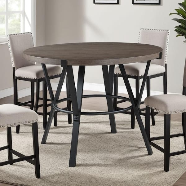 Rowl 36 in. H Black and Brown Round Bar Table Seats 4