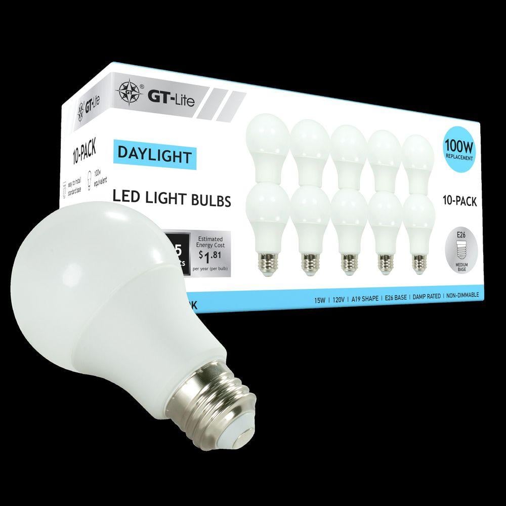 GT-LITE 10-Pack 1500 Lumen LED A19 Bulb 100W Equivalent E26 5000K