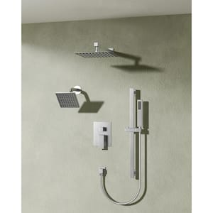 3-Spray Patterns with  12 in. Wall Mount Dual Shower Heads Handheld Shower Head in Brushed Nickel